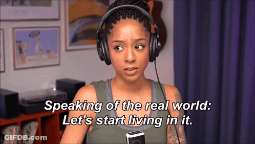 Woman With Headphones Talking About Real World GIF