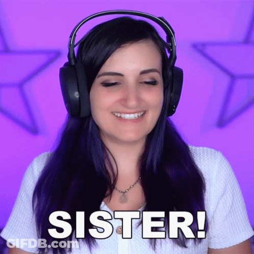 A Woman Wearing Headphones Says Sister In White GIF