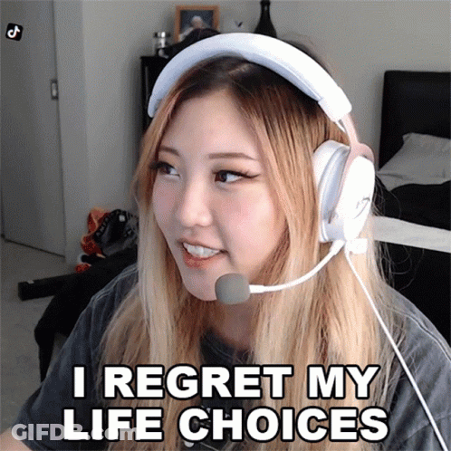 A Woman Wearing Headphones With A Microphone Says I Regret My Life Choices GIF