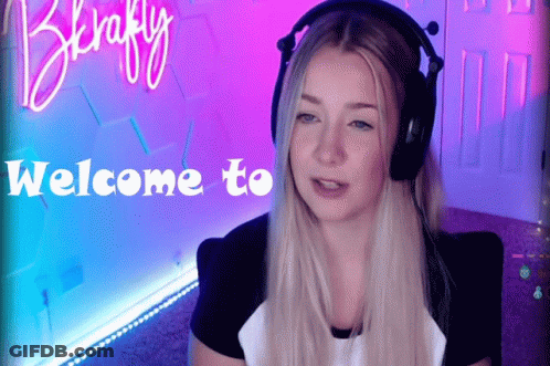 A Woman Wearing Headphones With The Words Welcome To Behind Her GIF