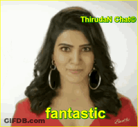 A Woman Wearing Hoop Earrings And A Red Shirt Has The Word Fantastic Written On Her Face GIF
