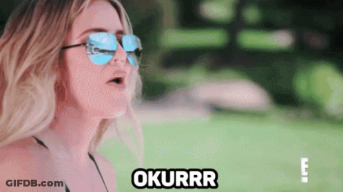 A Woman Wearing Sunglasses And A Bikini Says Okurrr . GIF