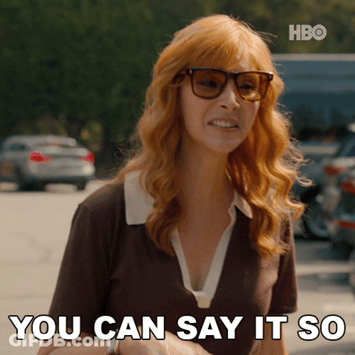 A Woman Wearing Sunglasses And A Brown Shirt Says You Can Say It So GIF