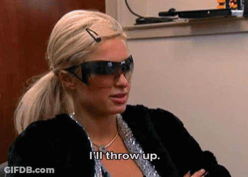 A Woman Wearing Sunglasses And A Fur Coat Is Saying I 'Ll Throw Up . GIF