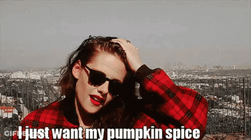 A Woman Wearing Sunglasses And A Plaid Shirt Says I Just Want My Pumpkin Spice GIF