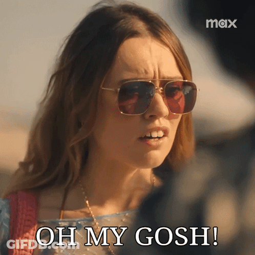 A Woman Wearing Sunglasses Says " Oh My Gosh " In Front Of A Max Logo GIF