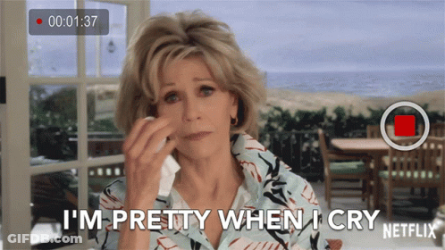 A Woman Wipes Her Eye With A Tissue And Says I 'M Pretty When I Cry GIF