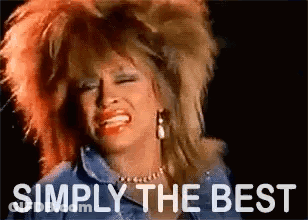 A Woman With A Big Hairdo Is Singing A Song And The Words `` Simply The Best '' Are Written Below Her . GIF
