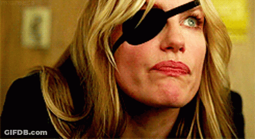 A Woman With A Black Eye Patch On Her Eye GIF