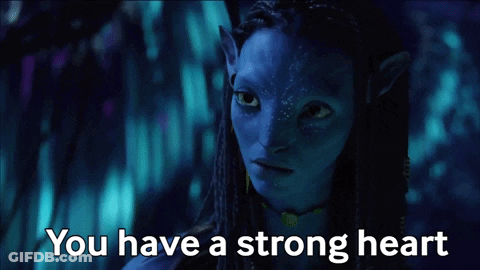 A Woman With A Blue Face And The Words " You Have A Strong Heart " GIF
