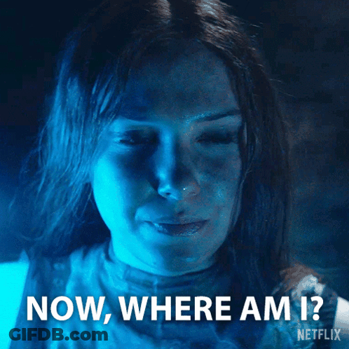 A Woman With A Blue Light On Her Face Says Now Where Am I Netflix GIF