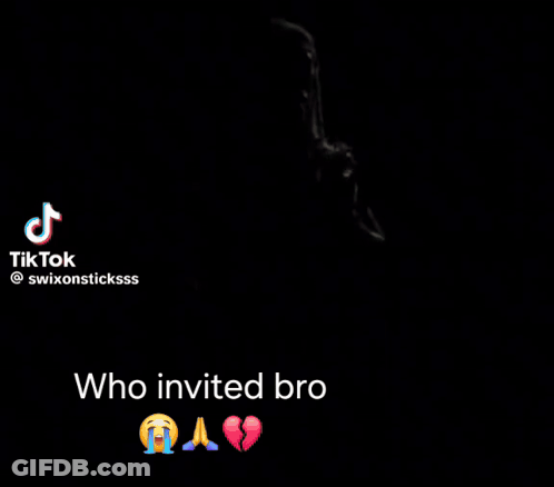 A Woman With A Broken Heart And The Words " Who Invited Bro " GIF