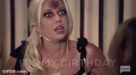 A Woman With A Bruise On Her Face Is Making A Funny Face And Saying `` It 'S My Birthday '' . GIF