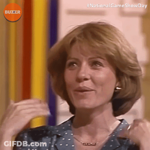 A Woman With A Buzzr Logo On The Bottom Right GIF