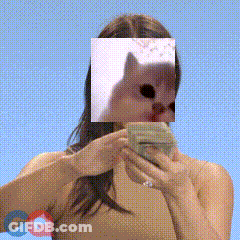 A Woman With A Cat In Front Of Her Face Holding A Cell Phone GIF