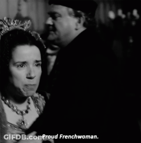A Woman With A Crown On Her Head Says Proud Frenchwoman In A Black And White Photo GIF