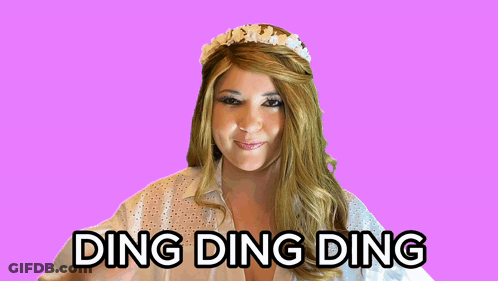 A Woman With A Flower Crown On Her Head And The Words Ding Ding Ding On The Bottom GIF