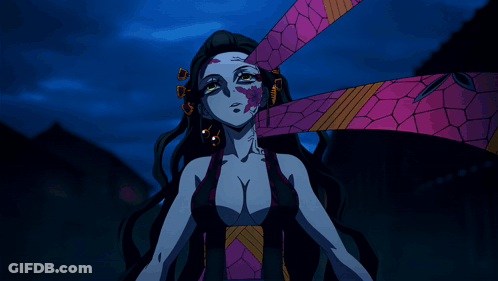 A Woman With A Flower On Her Face Looks Up GIF