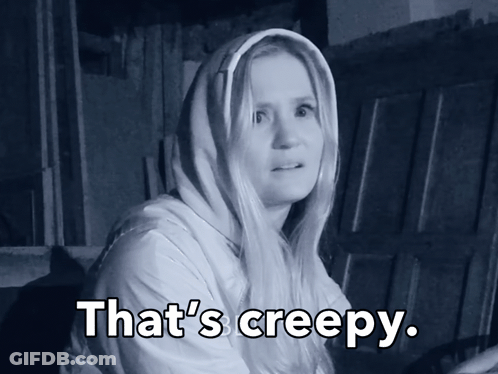 A Woman With A Hood On Her Head Says " That 'S Creepy " GIF
