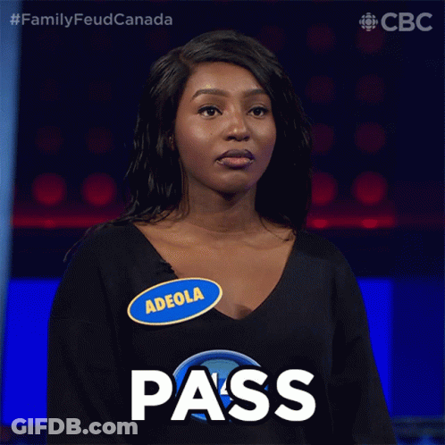 A Woman With A Name Tag That Says " Adeola " Says Pass GIF