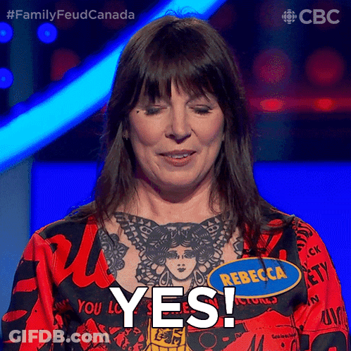 A Woman With A Name Tag That Says Rebecca GIF