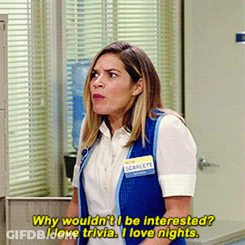 A Woman With A Name Tag That Says Scarlett On It GIF