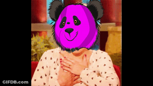 A Woman With A Pink Panda Bear Mask On Her Head GIF
