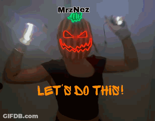 A Woman With A Pumpkin On Her Head And The Words Let 'S Do This Below Her GIF