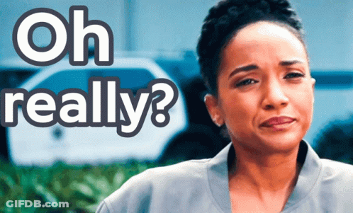 A Woman With A Sad Look On Her Face And The Words Oh Really Above Her GIF