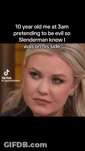 A Woman With A Sad Look On Her Face Is Talking About Slenderman GIF