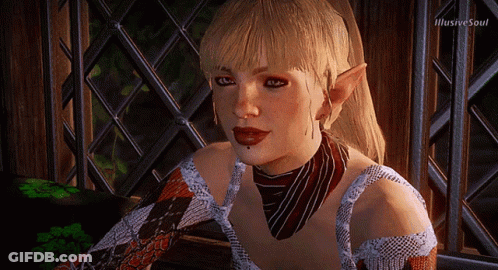 A Woman With A Scarf Around Her Neck Is In A Video Game With The Name Illusive Soul On The Bottom GIF