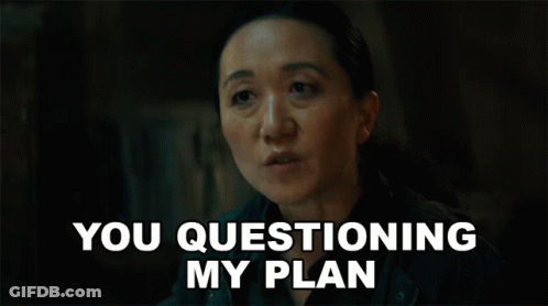 A Woman With A Serious Look On Her Face Is Being Questioned About Her Plan GIF