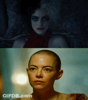 A Woman With A Shaved Head And A Woman With A Wig GIF