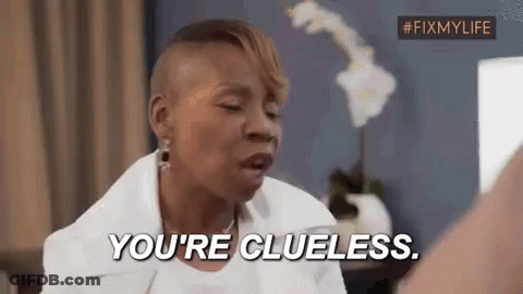 A Woman With A Shaved Head Is Talking To Another Woman And Saying `` You 'Re Clueless . '' GIF