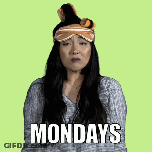 A Woman With A Sleep Mask On Her Head Has The Word Mondays On Her Shirt GIF