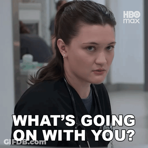 A Woman With A Stethoscope Around Her Neck Says What 'S Going On With You . GIF