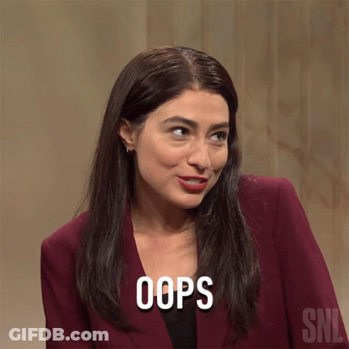 A Woman With A Surprised Look On Her Face And The Word Oops Above Her GIF