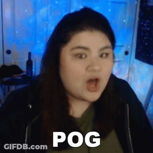 A Woman With A Surprised Look On Her Face And The Word Pog On The Bottom GIF