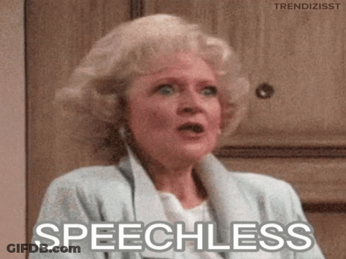 A Woman With A Surprised Look On Her Face And The Word Speechless Below Her GIF