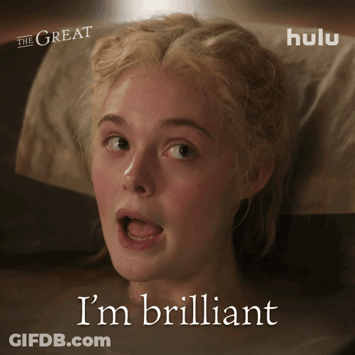 A Woman With A Surprised Look On Her Face And The Words I 'M Brilliant GIF