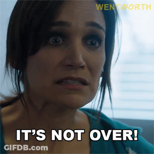 A Woman With A Surprised Look On Her Face And The Words " It 'S Not Over " GIF