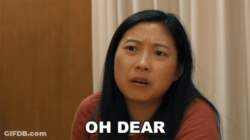 A Woman With A Surprised Look On Her Face And The Words Oh Dear Below Her GIF