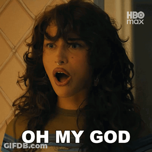 A Woman With A Surprised Look On Her Face And The Words Oh My God Above Her GIF