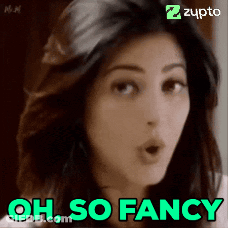 A Woman With A Surprised Look On Her Face And The Words Oh So Fancy Below Her GIF