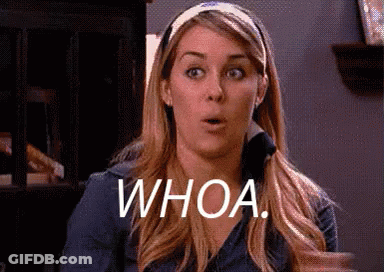 A Woman With A Surprised Look On Her Face And The Words Whoa Written On Her Face . GIF