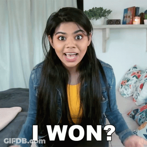 A Woman With A Surprised Look On Her Face Is Asking If She Has Won GIF