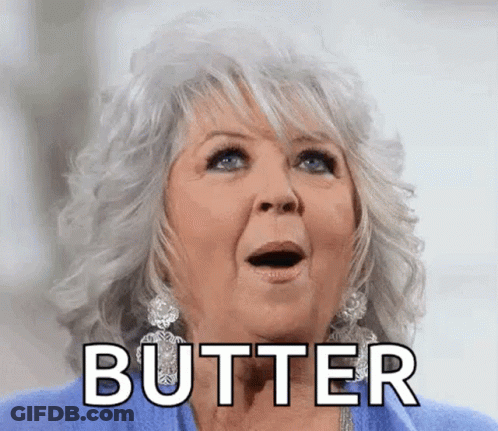A Woman With A Surprised Look On Her Face Is Holding Her Mouth Open And Saying Butter . GIF