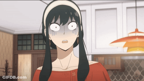 A Woman With A Surprised Look On Her Face Is Wearing A Red Off The Shoulder Top GIF