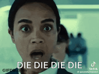 A Woman With A Surprised Look On Her Face Says Die Die Die Die GIF