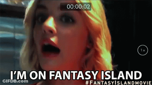 A Woman With A Surprised Look On Her Face Says I 'M On Fantasy Island #Fantasyislandmovie GIF